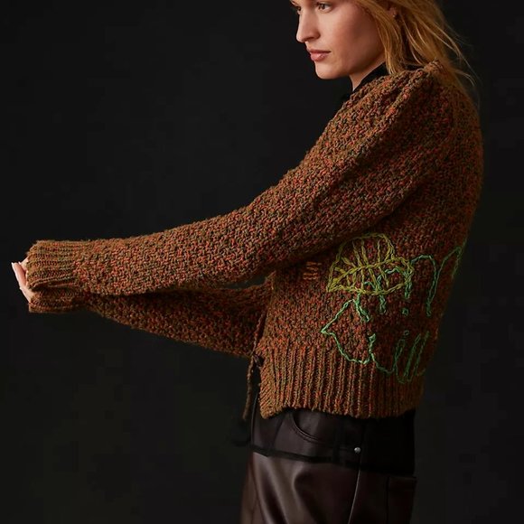 Anthropologie Wendy Wurtzburger Marcella Volini Monstera Cardigan Sweater XXS - Picture 5 of 8
